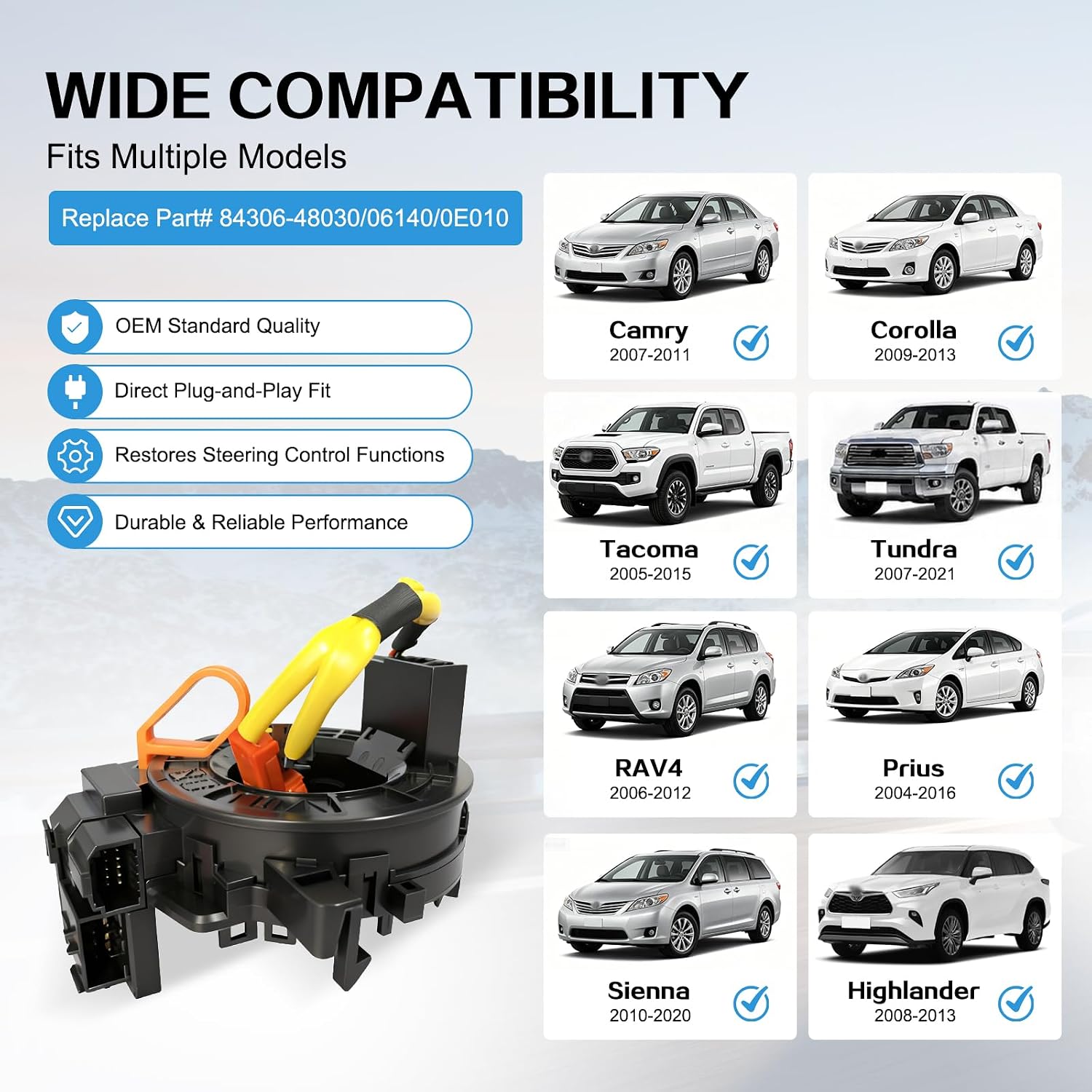 Replacement 84306-48030/0E010 Clock Suspension Springs Part for Toyota Tacoma, Tundra, Camry, Corolla, RAV4, Prius, Sienna, 4Runner, Highlander, Avalon, Yaris, Sequoia